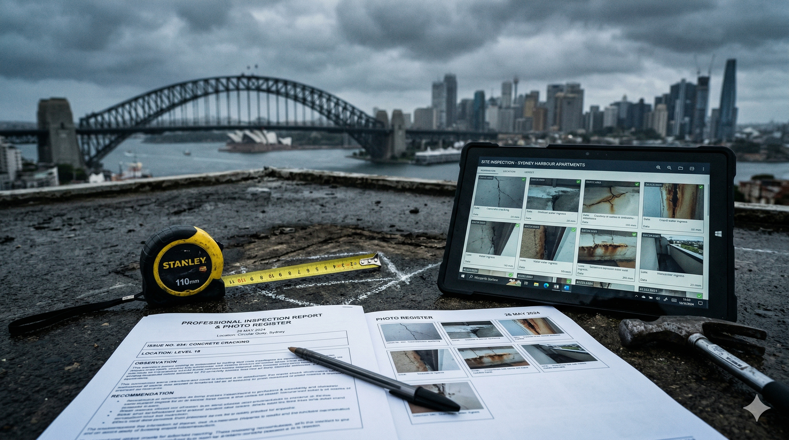 Compliance documentation and inspection reports on desk